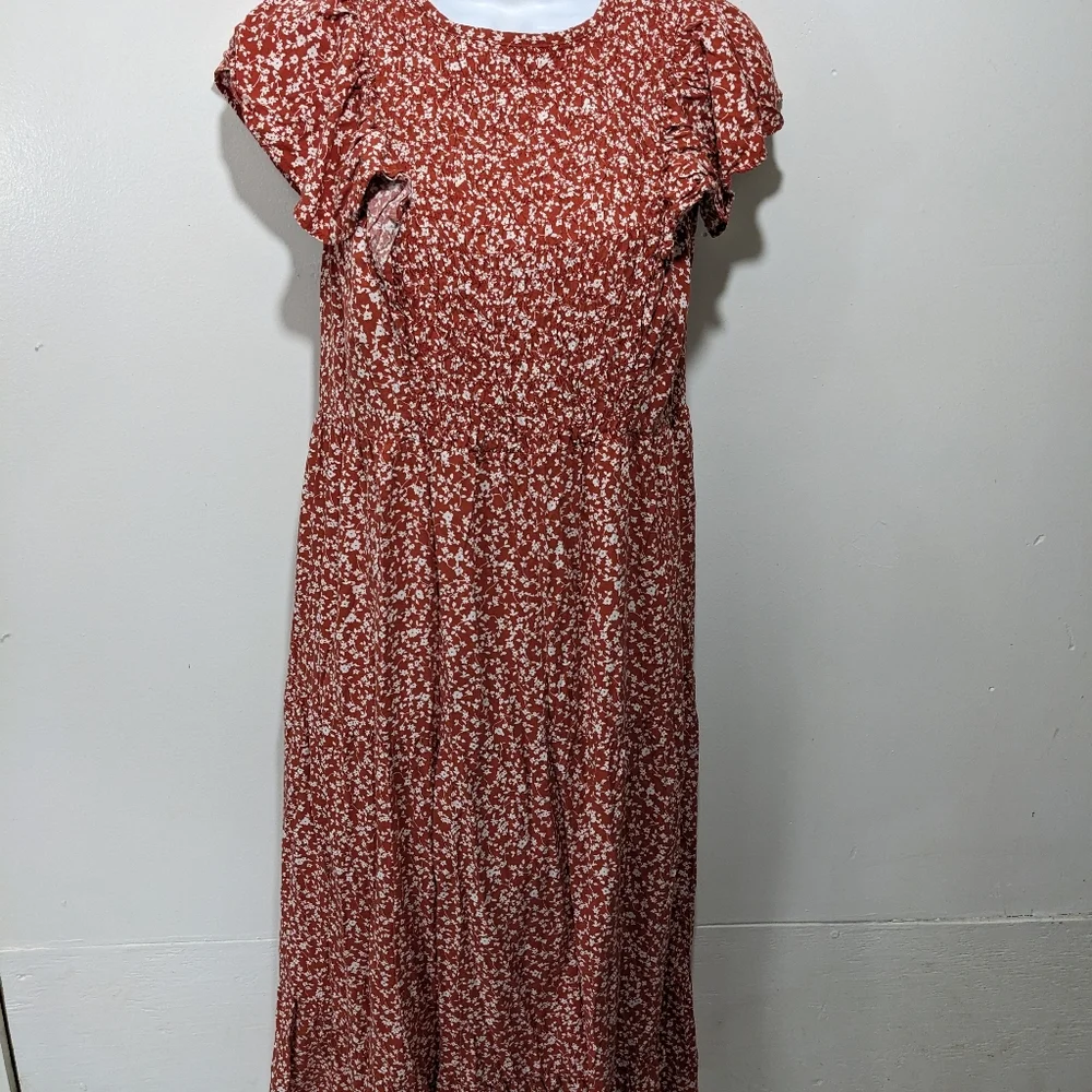 Old Navy Ruffle Smocked Short Sleeve Floral Midi Dress 2X Cottagecore Prairie - Picture 5 of 7